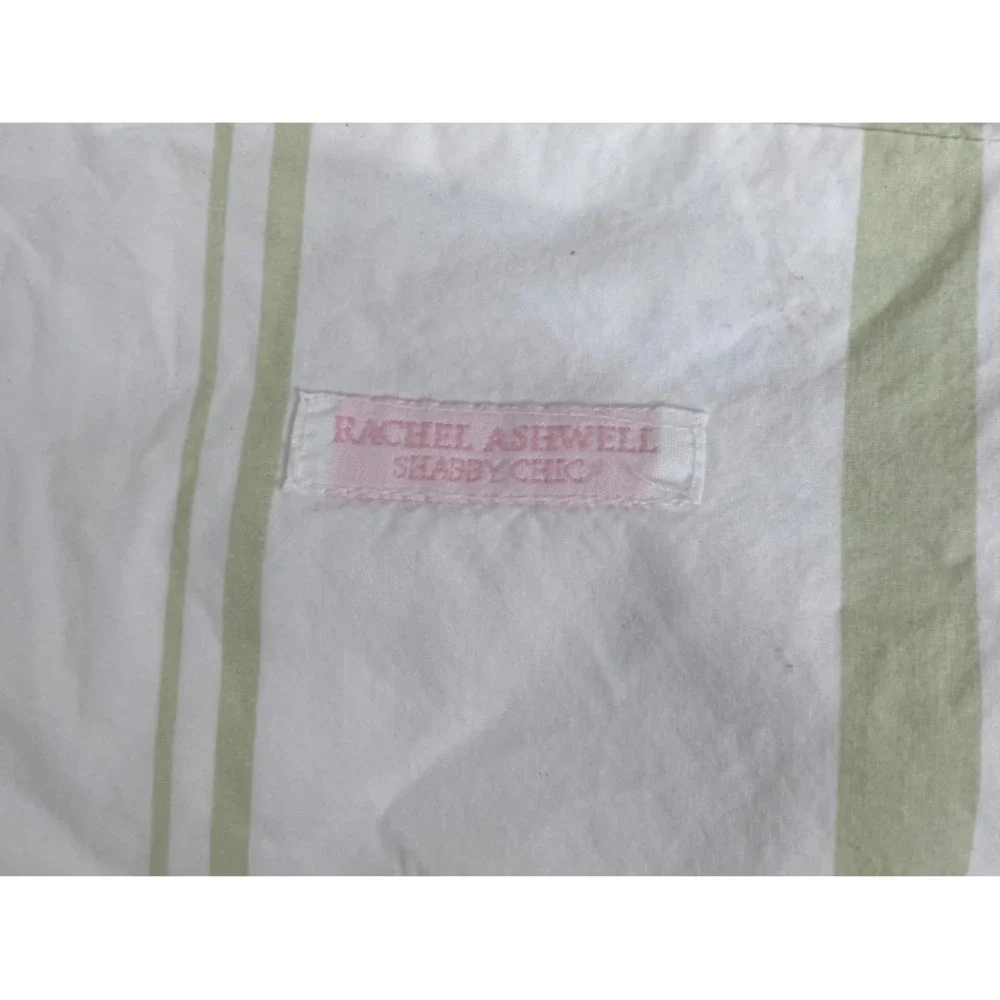 Vintage Rachel Ashwell Shabby Chic Couture Duvet Cover Twin White Green Stripes